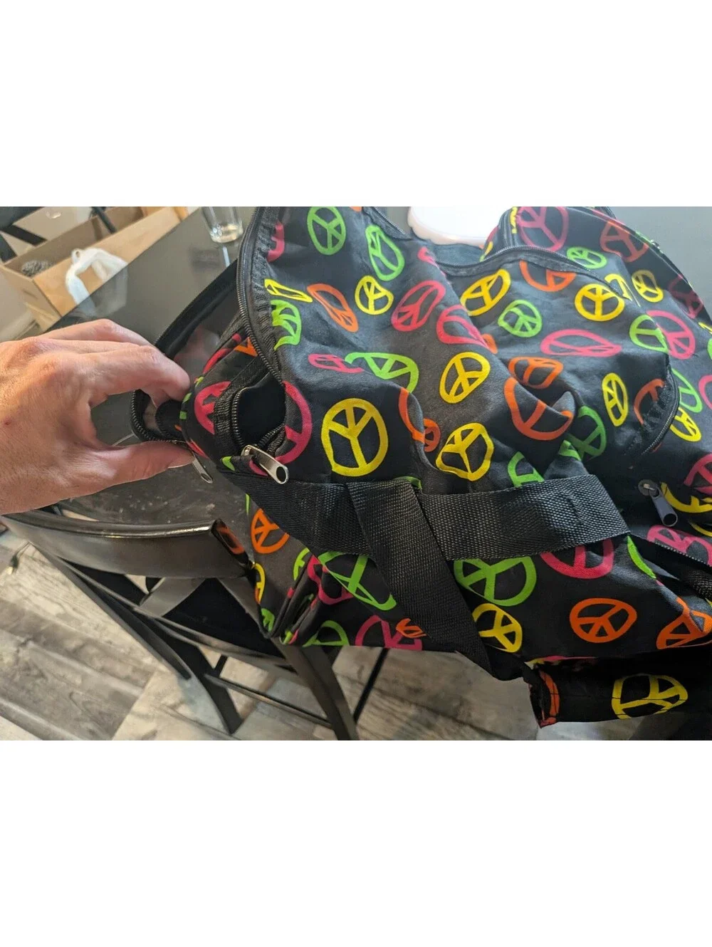 Rainbow Peace Sign Duffel Bag Black Multicolor Gym Travel Weekender Bag